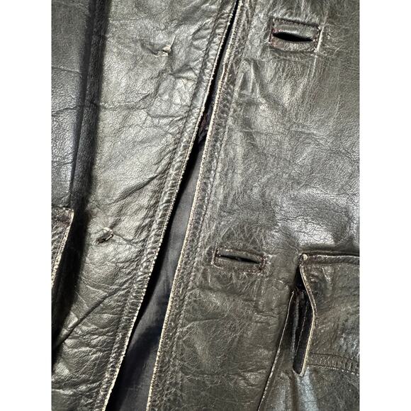 Vintage Leather Jacket Mens Coat 60s 70s Disco Size L Lightly Distressed - Picture 5 of 7